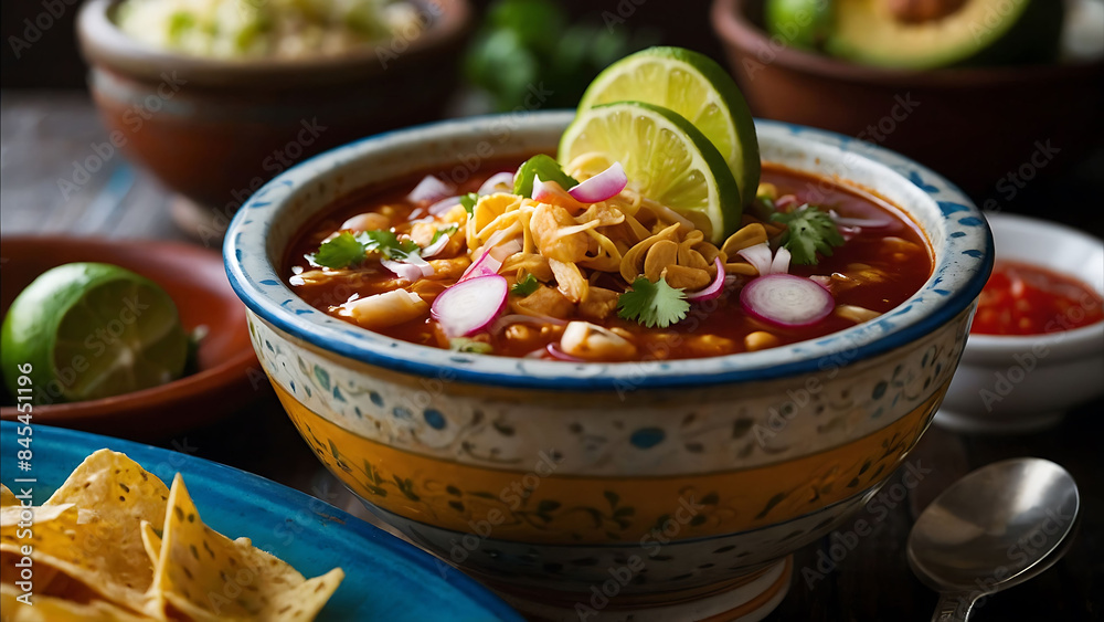 Top view of pozole bowl 
