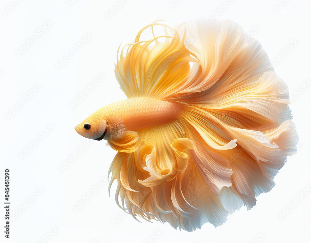 Fototapeta premium Yellow white betta on white background, Beautiful fighting fish.AI generated