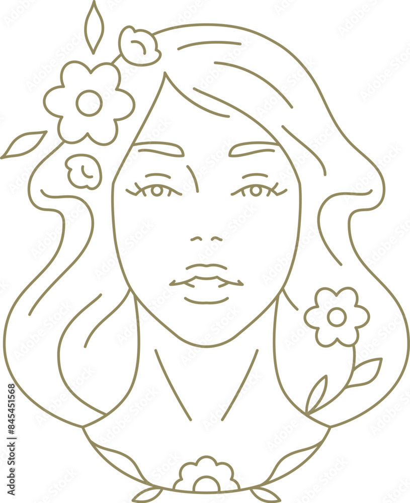 Elegant bohemian woman floral portrait beauty logo line art style vector illustration Elegant bohemian woman floral portrait beauty logo line art style vector illustration