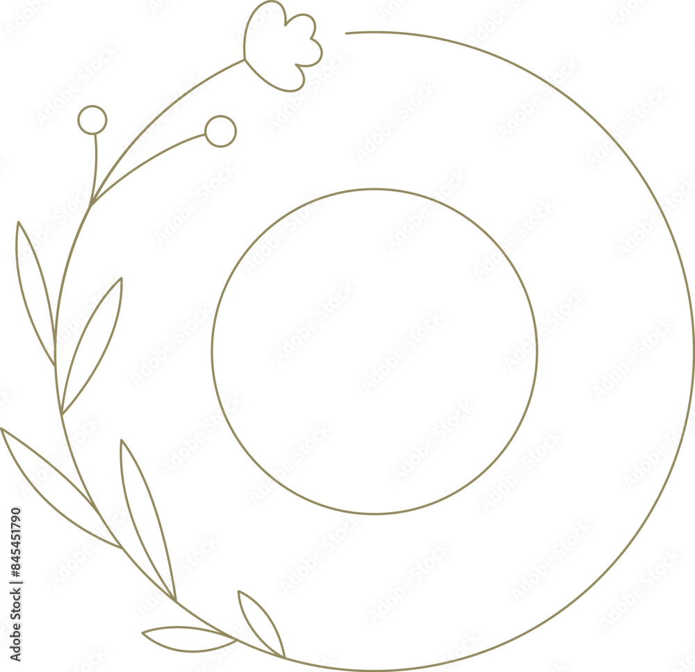 Floral circle frame minimalist golden hand drawn line art decorative element for logo vector Floral circle frame minimalist golden hand drawn line art decorative element for logo vector