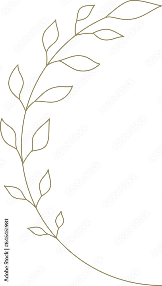 Monochrome golden curved tree branch with leaves line art decor element for logo design vector Monochrome golden curved tree branch with leaves line art decor element for logo design vector