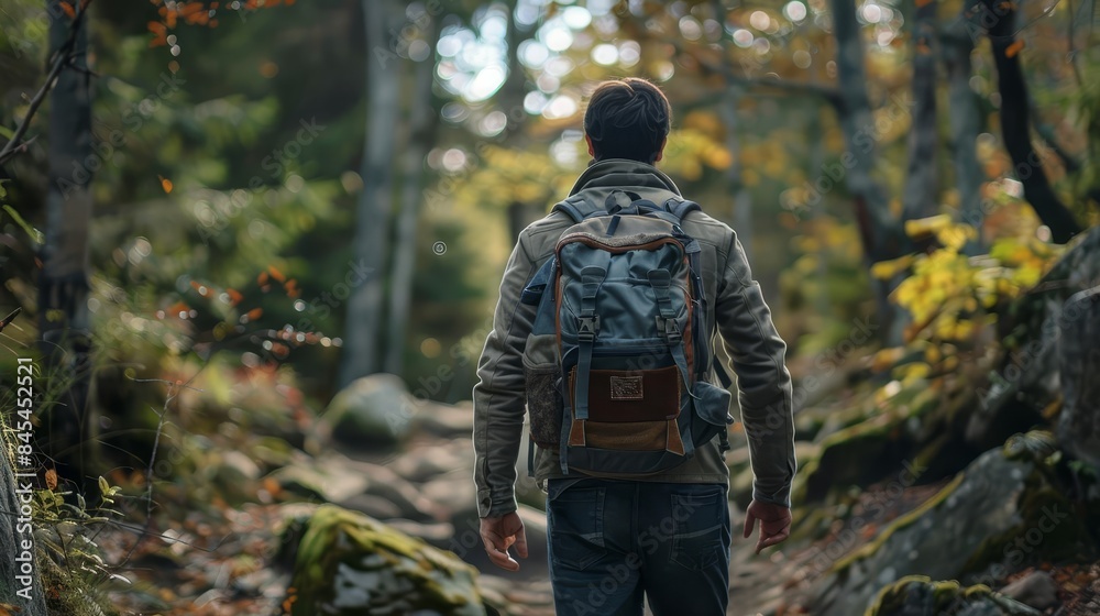 Survivor on a rugged trail, augmented reality of survival opportunities, natural colors Survivor on a rugged trail, augmented reality of survival opportunities, natural colors