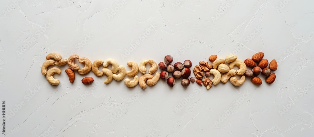 Arrangement of assorted nuts on a white surface - featuring hazelnuts, cashews, and almonds. Explore ideas revolving around decorating, wellness, and culinary backgrounds. Arrangement of assorted nuts on a white surface - featuring hazelnuts, cashews, and almonds. Explore ideas revolving around decorating, wellness, and culinary backgrounds.