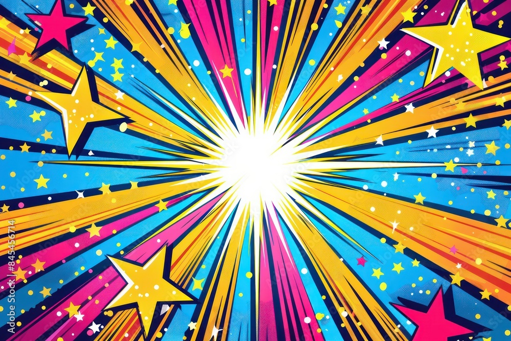 Fototapeta premium Colorful Comic Book Style Explosion Background With Bright Stripes