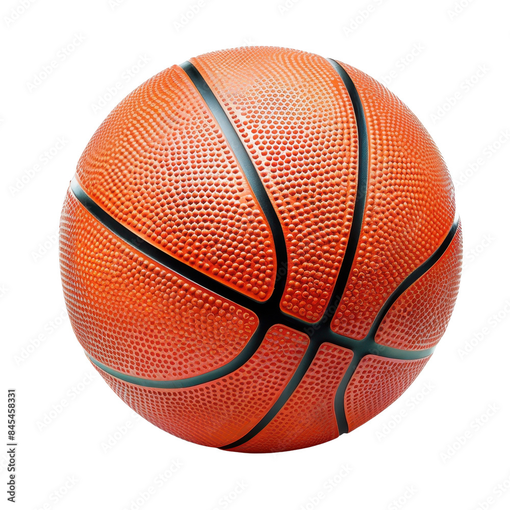 Fototapeta premium Close-up image of a textured basketball isolated on a white background, showing detailed surface and classic orange color.