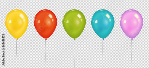 Set of realistic vector colorful balloons isolated on transparent background.