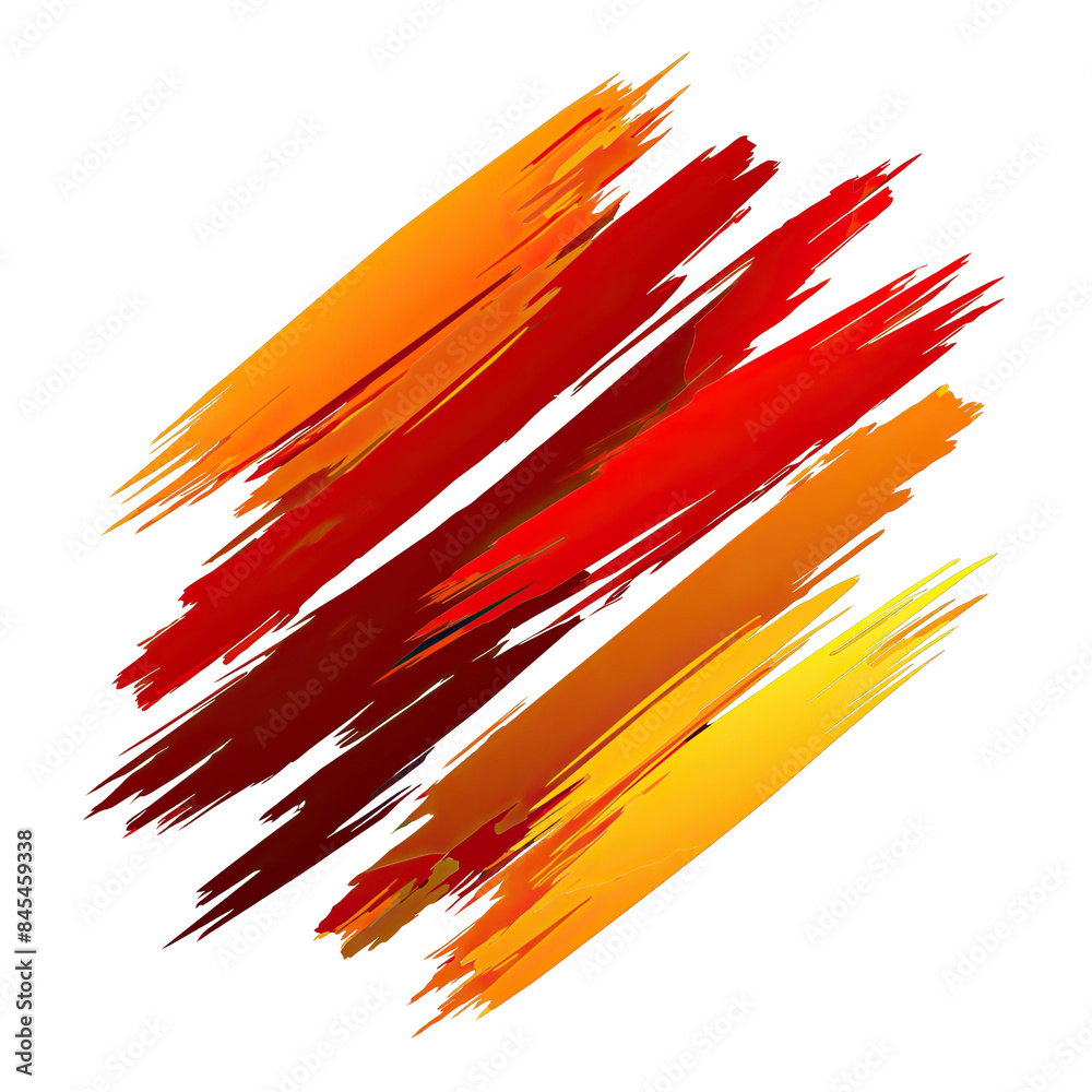 Fototapeta premium A digital illustration of abstract brush strokes in various shades of orange, red, and brown against a white background. Generative AI