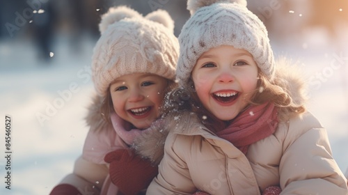 Joyful Siblings Enjoying a Sunny Winter Day Outdoors