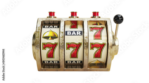 Vintage slot machine showing triple sevens and bar symbols. Perfect for casino and gambling themes.