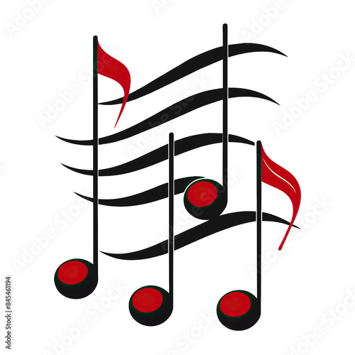 A simple illustration of black and red musical notes on a white background. The notes are isolated and arranged in a pleasing pattern. Generative AI