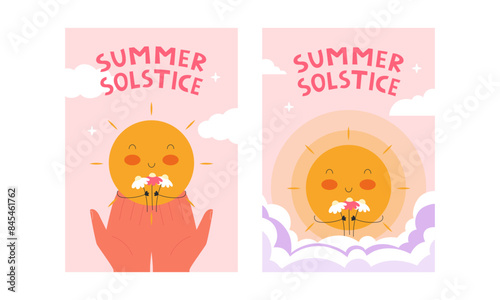 Summer solstice. Longest day of the year. Poster set