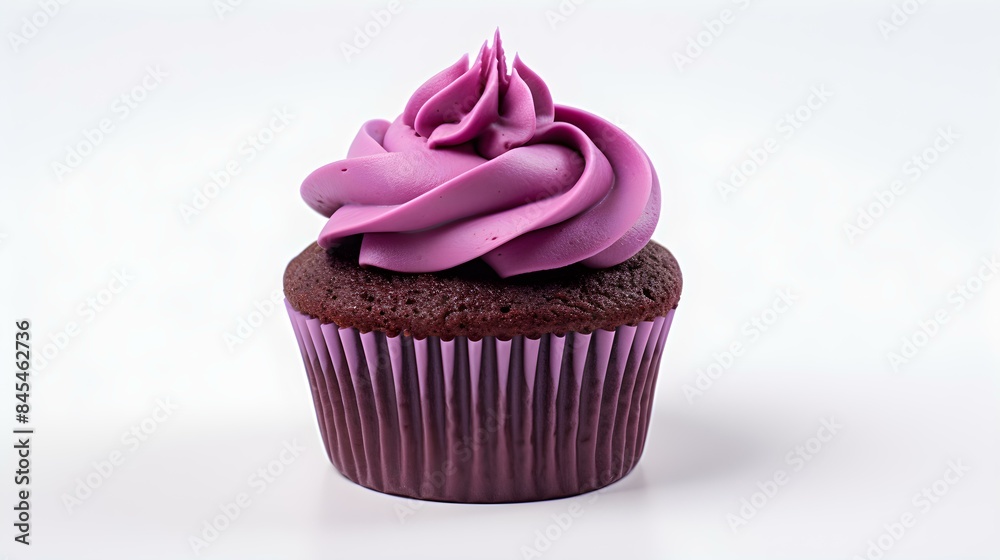 Purple Cupcake on a white Background with Copy Space