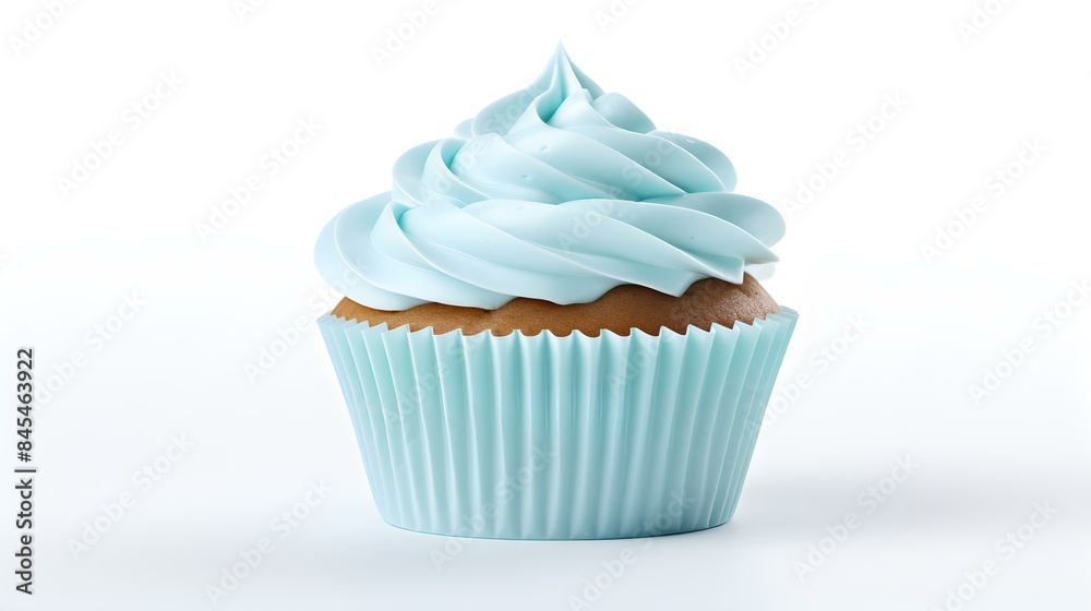 Sky Blue Cupcake on a white Background with Copy Space Sky Blue Cupcake on a white Background with Copy Space