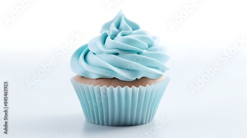 Sky Blue Cupcake on a white Background with Copy Space
