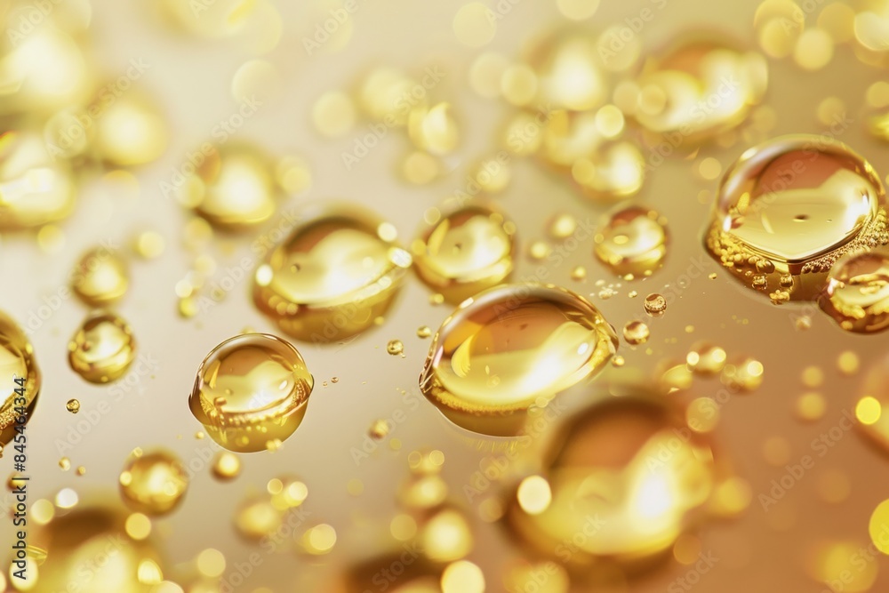 Macro Shot of Golden Oil Drops on Surface Macro Shot of Golden Oil Drops on Surface