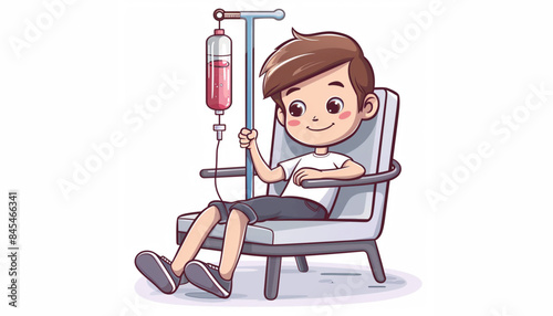 Patient kid treatment from hospital plasma dropper. sample in tube in clinic laboratory. Health care flat vector illustration
