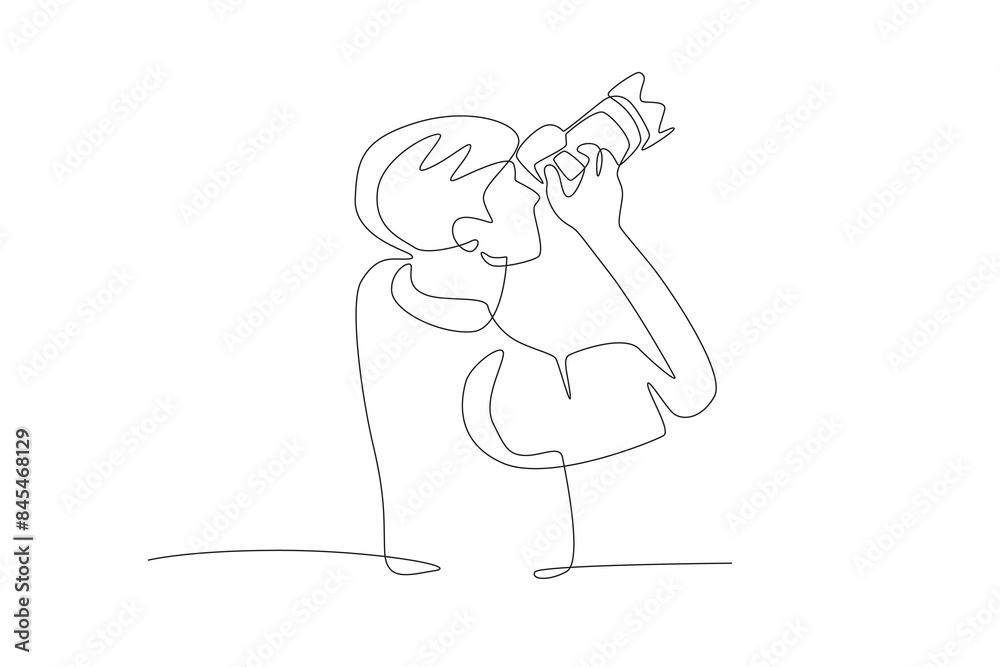 Male photographer taking photos facing upwards. World photography day concept one-line drawing Male photographer taking photos facing upwards. World photography day concept one-line drawing