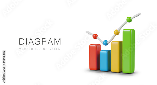 Color column chart in cartoon 3D style. Work schedule, statistics, reporting