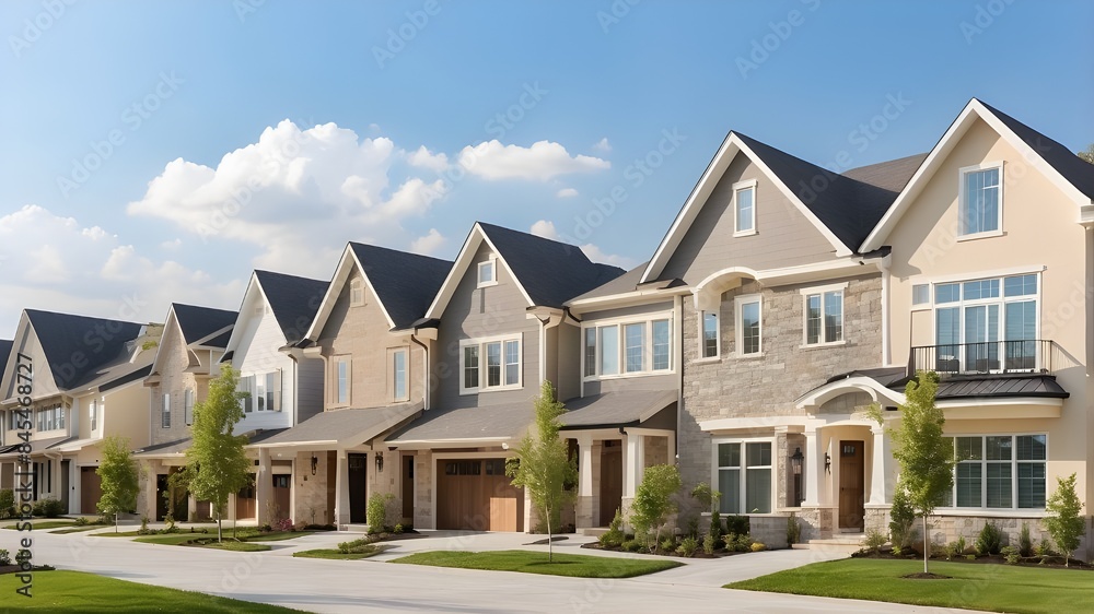 Townhouse and villa communities, luxury housing row houses, residential project investment or listing, and real estate development property market banner Townhouse and villa communities, luxury housing row houses, residential project investment or listing, and real estate development property market banner