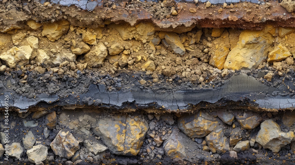 Underground earth texture, cross section of soil layers panorama. Stock ...