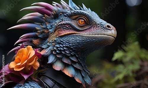 Bird Holding Flower in Beak Close-Up © uhdenis