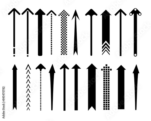 Set of black arrow pointing up. Arrow shape element. Vector