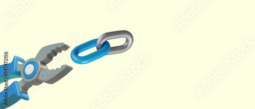 Realistic pliers, chain link. Repair concept, advertisement of professional services photo