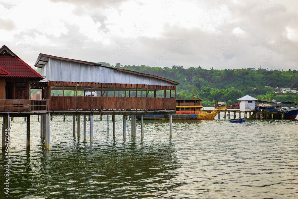 Floating accommodation on the coast in Ambon, Indonesia
