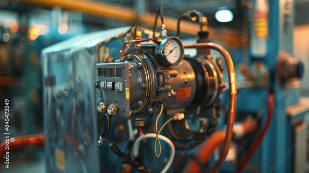 Close-up of an air compressor in operation Close-up of an air compressor in operation