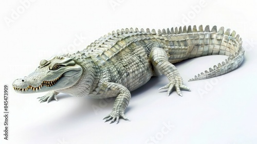 3D cartoon crocodile full body side view looking down isolated.