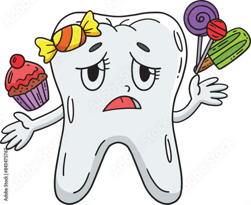 Dental Care Tooth with Candies Cartoon Clipart