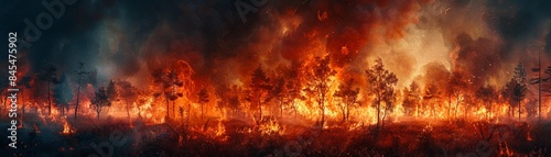 Intense forest fire  dramatic flames  night setting  vibrant and intense  Hyperrealism  Nature 8K   high-resolution  ultra HD up32K HD