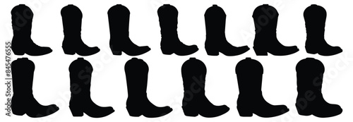 Cowboy Boot silhouettes set, pack of vector silhouette design, isolated background