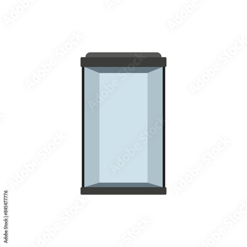 Empty high glass aquarium of a rectangular shape. Vector illustration on blank white background.
