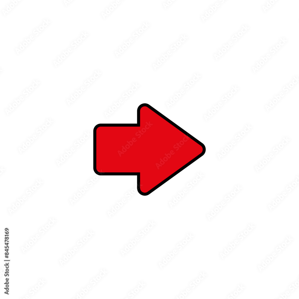Straight short wide red arrow. Vector illustration and icon on white background. Straight short wide red arrow. Vector illustration and icon on white background.