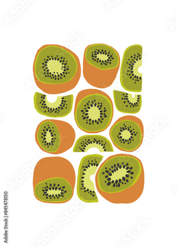 Fruits abstract elements. Food and healsy composition. Modern trendy Matisse minimal style. Fruits poster, invite. Vector arrangements for greeting card or invitation design