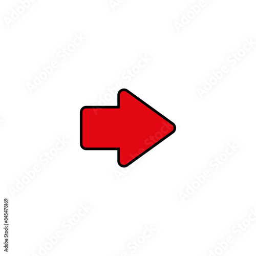 Straight short wide red arrow. Vector illustration and icon on white background.