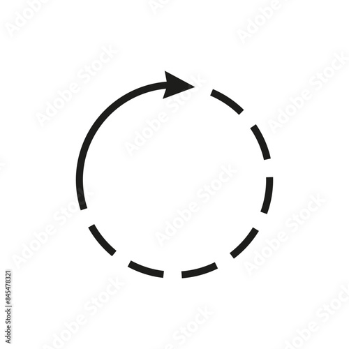 Thin long semi circle arrow. Round arrow with dotted and dashed line. Vector illustration.