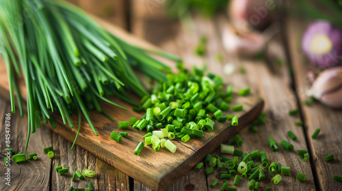 Chopped Chives on Wooden Cutting Board 