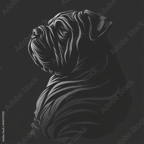A black and white drawing of a dog with a very long neck