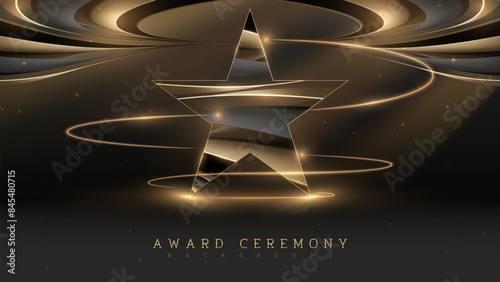 Elegant award ceremony background featuring a golden star and abstract light trails, perfect for celebrations and recognition events. Vector illustration.