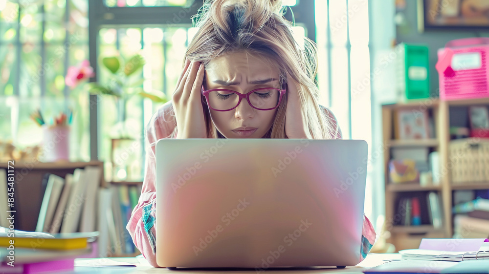Women stressed and bored with their work. Women stressed and bored with their work.