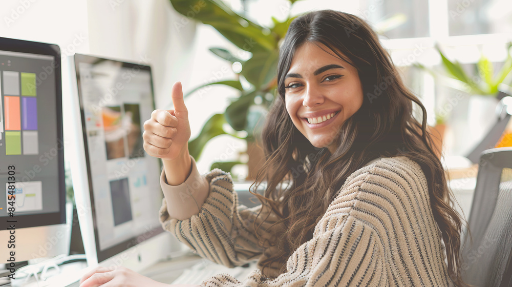 Confident female professionals give this chic workspace a thumbs up. Confident female professionals give this chic workspace a thumbs up.