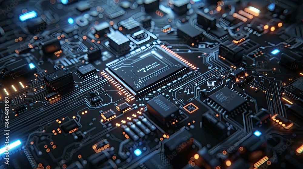 Circuit board blueprint on dark backdrop Circuit board blueprint on dark backdrop