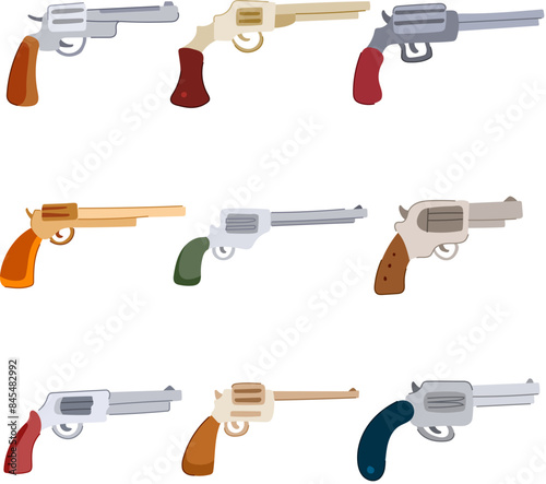 wild west pistol set cartoon. ern handgun, colt antique, saloon sheriff wild west pistol sign. isolated symbol vector illustration