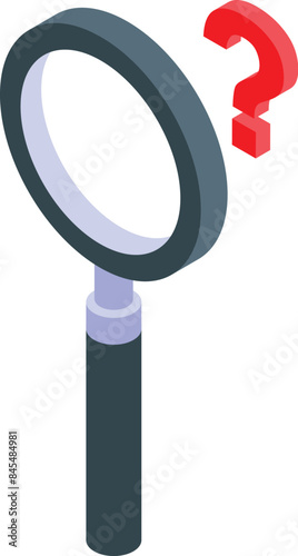 Magnifying glass is being used to examine a large, red question mark, symbolizing the search for answers and solutions