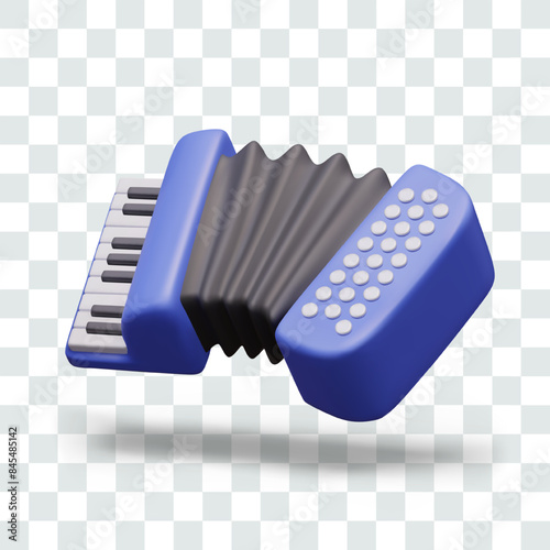 Blue accordion. Musical instrument with bellows, keyboard, buttons
