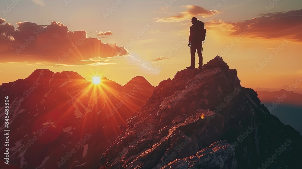 winner leader concept man success hiking on the peak of rocks mountain winner leader concept man success hiking on the peak of rocks mountain