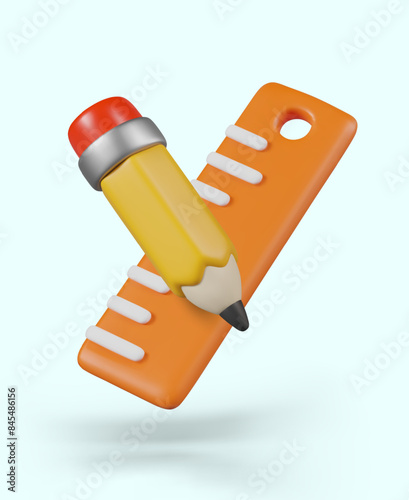 Ruler and pencil in realistic style. Tools of engineer, draftsman
