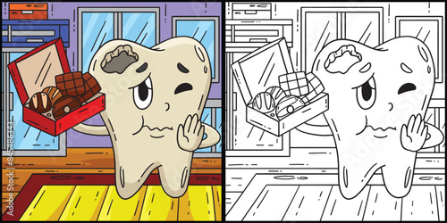 Dental Care Tooth with Box of Treats Illustration